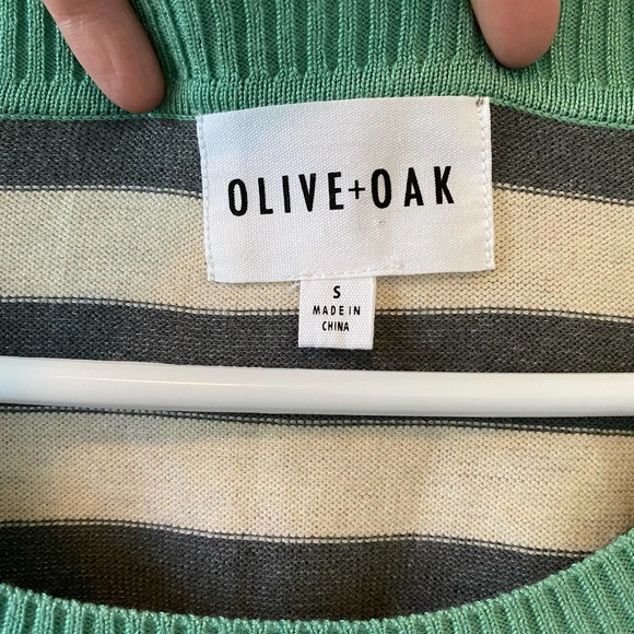 Olive + Oak Maryanne Striped Sweater Gray Oatmeal Mint Size Small - Picture 2 of 3